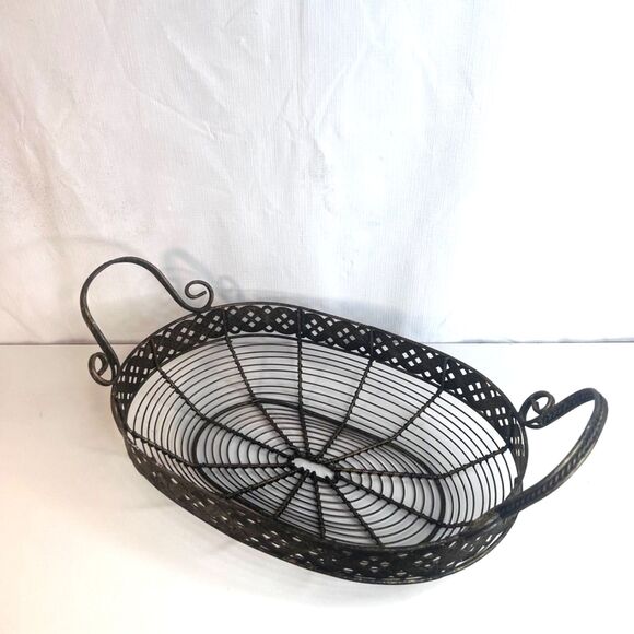 Metal Oval Shaped Bread Fruit Basket Sourdough MCM w/ Handles Decorative - Picture 1 of 7